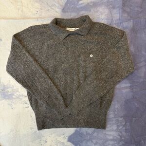 VTG Liz Claiborne Women’s Knit Sweater M Gray Collared Lambswool Angora Classic